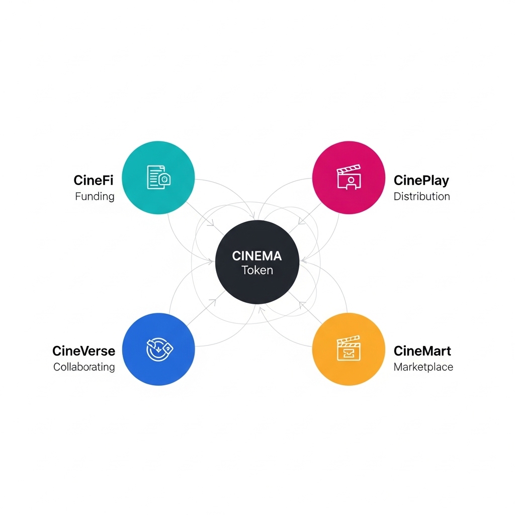 CINEVIX Ecosystem Diagram showing how CineFi, CinePlay, CineVerse and CineMart interact